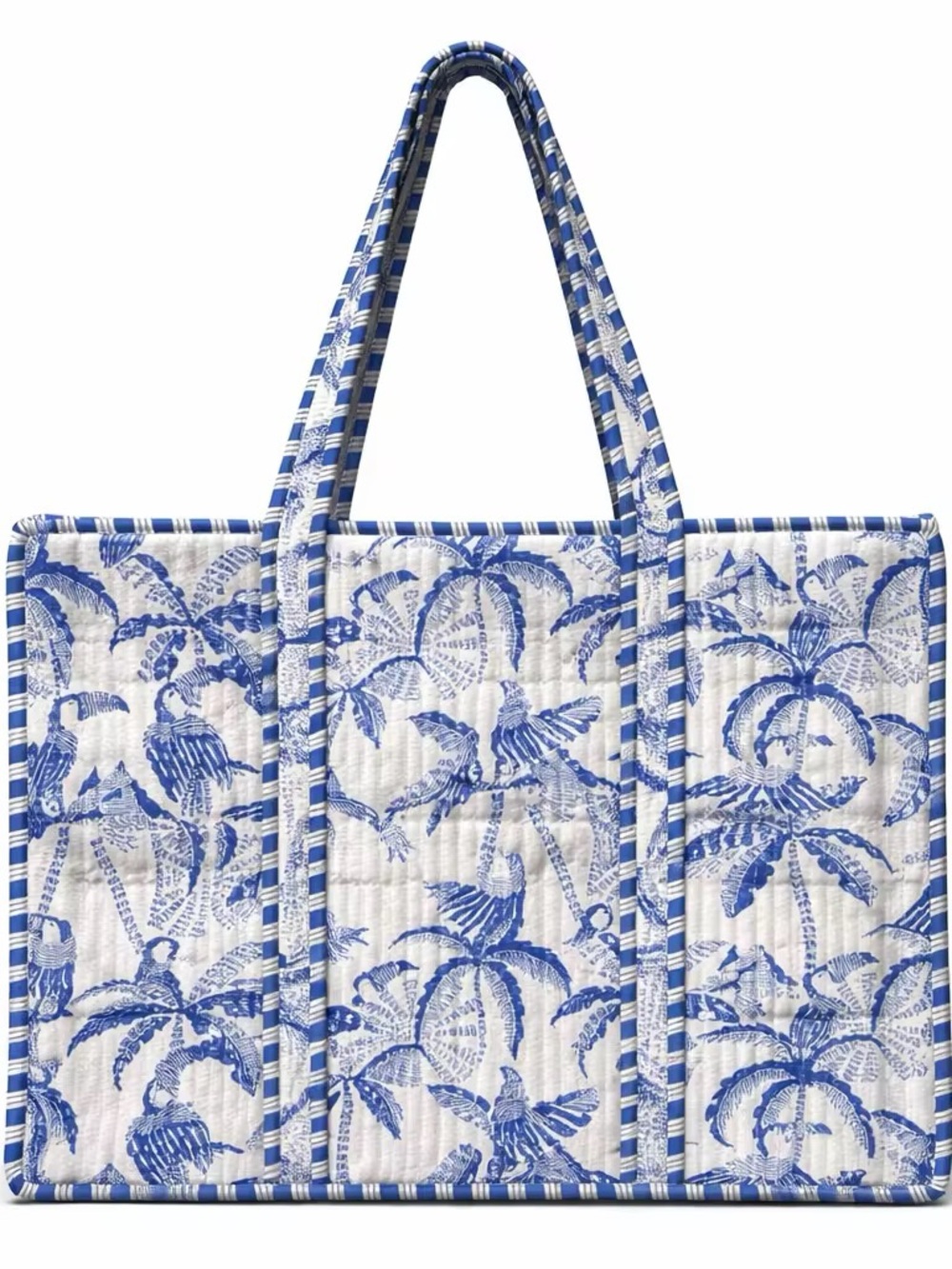 Quilted Blue Palm Print Tote Bag